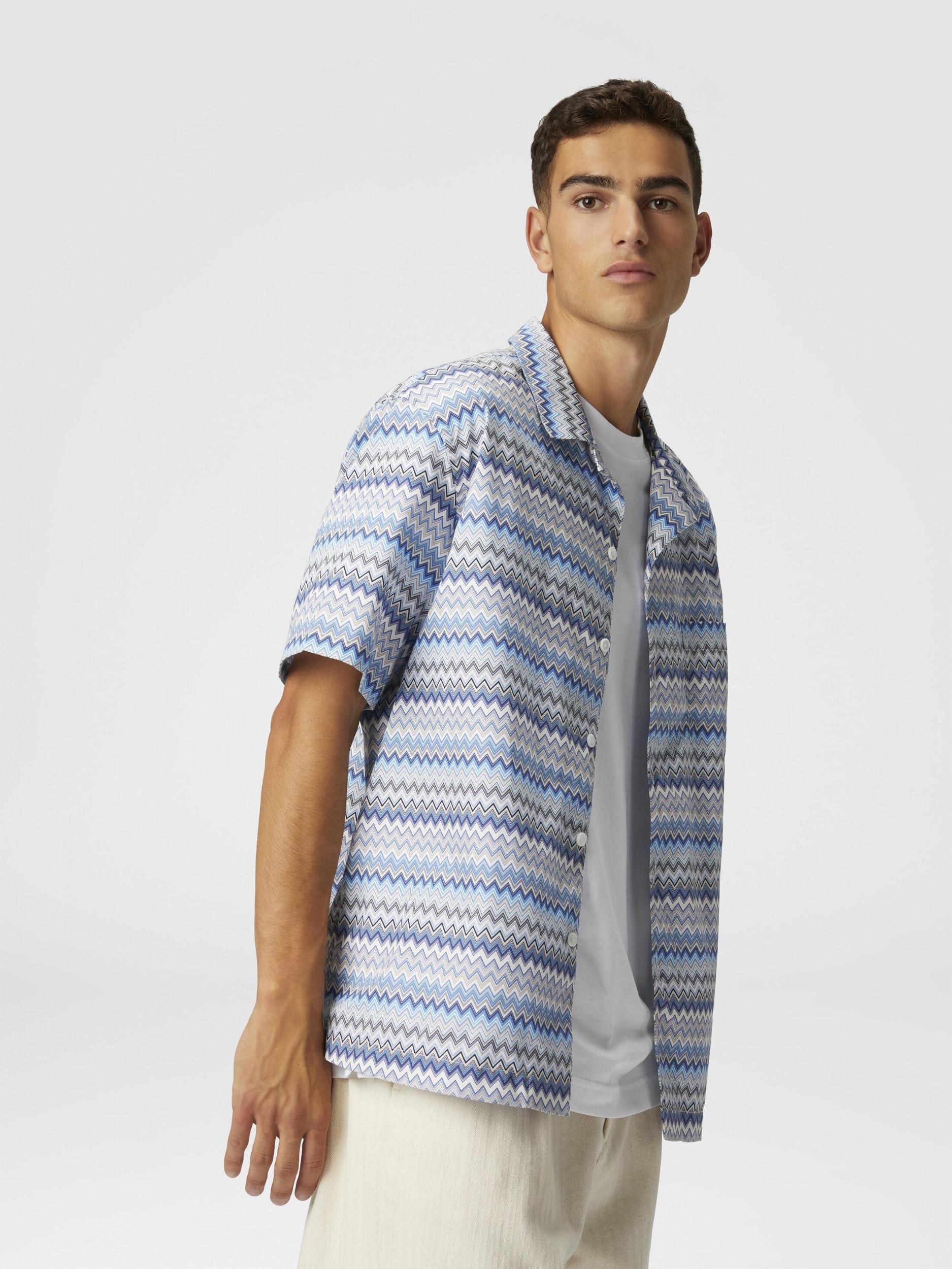 Zig zag cotton poplin bowling shirt with breast pocket Product Image