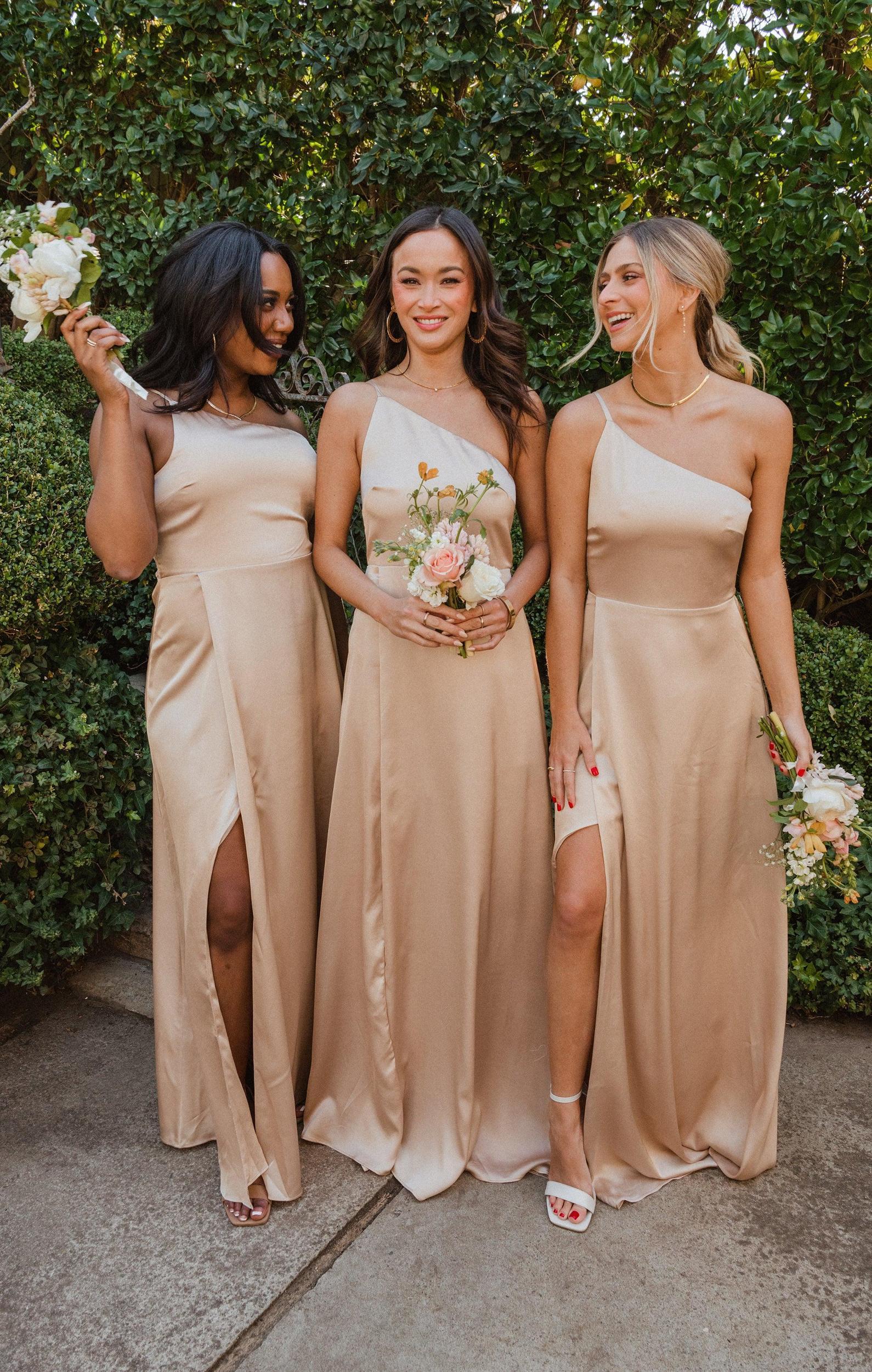 Shannon One Shoulder Dress ~ Champagne Luxe Satin Product Image