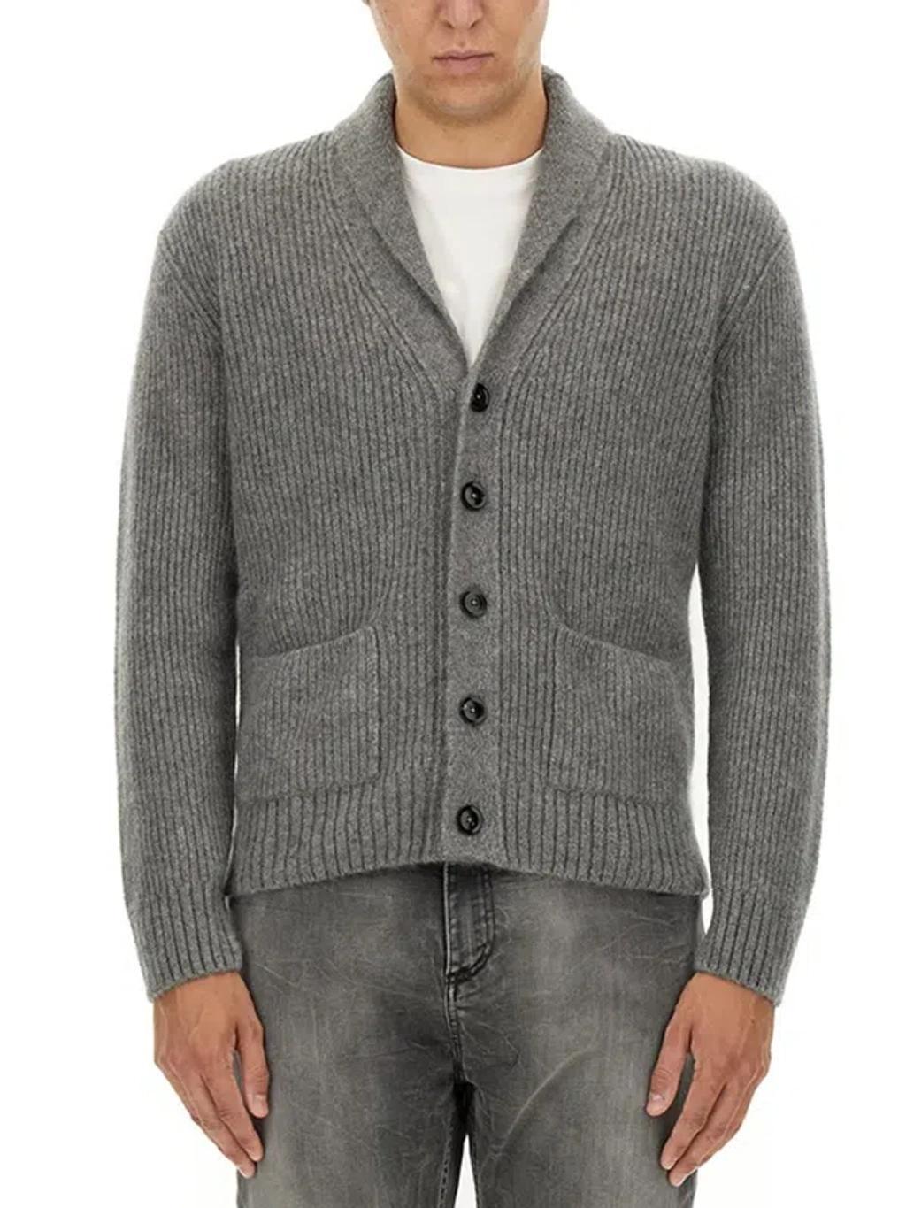 TOM FORD Brushed Shawl Collar Cardigan In Grey Product Image