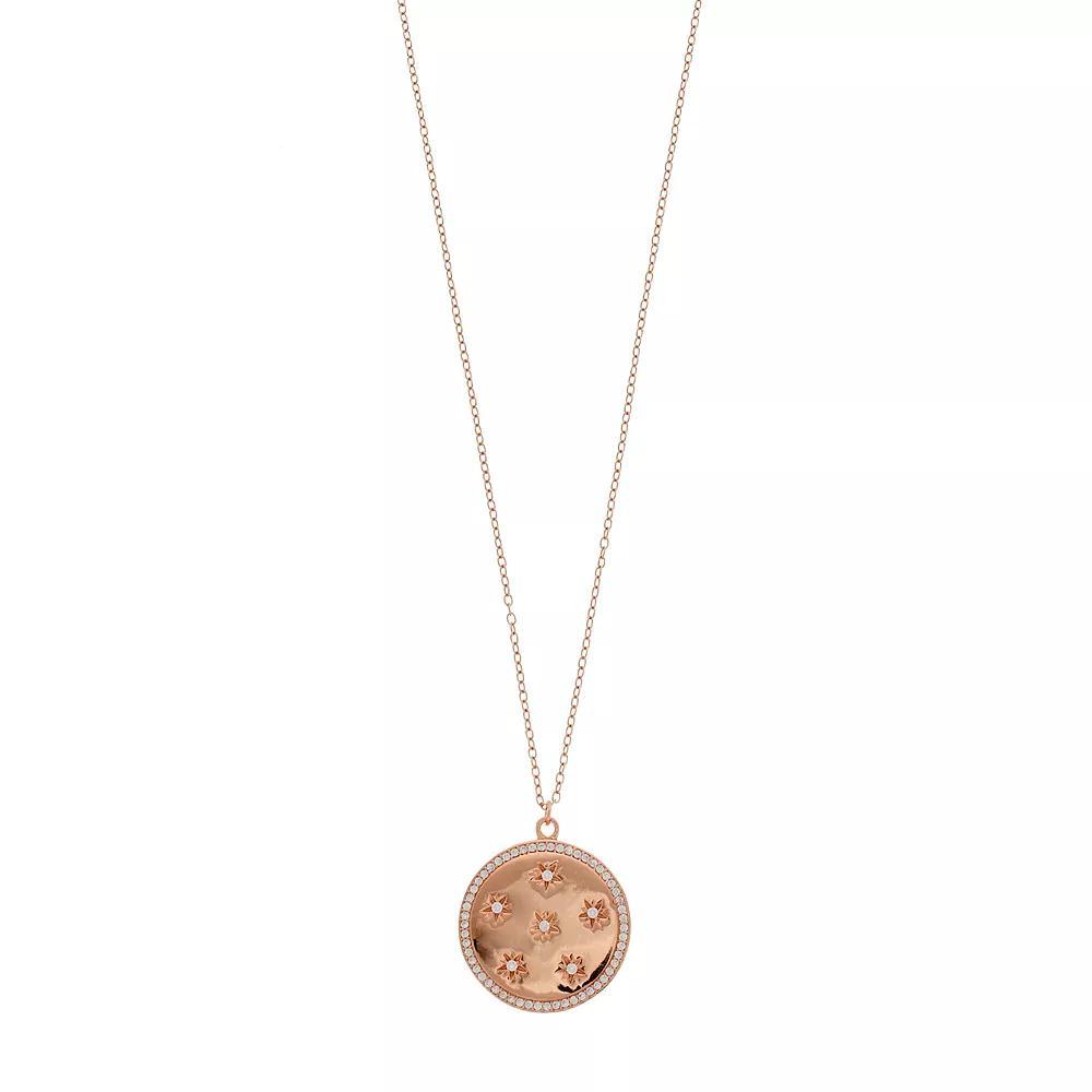14k Rose Gold Over Silver Cubic Zirconia Disk Pendant Necklace, Women's, Pink Tone Product Image