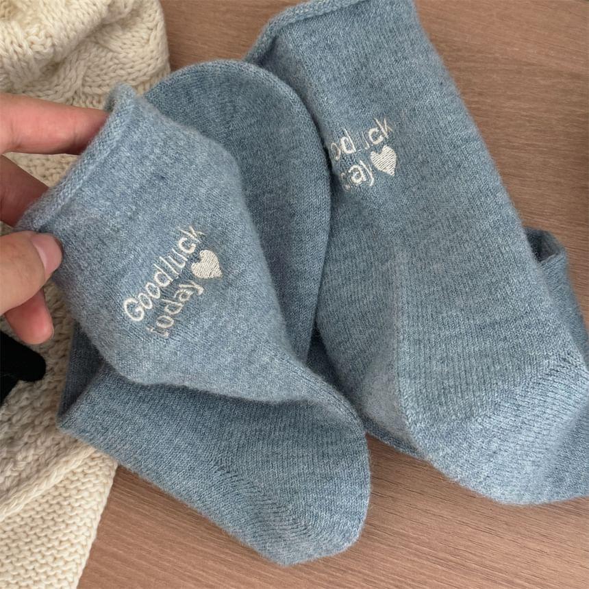 Lettering Embroidered Short Socks Product Image