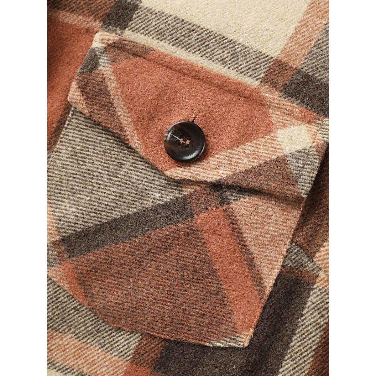Plus Size Plaid Chest Pockets Long Jacket Women Rust Button Loose Side seam pocket Everyday Jackets BloomChic 12/L Product Image