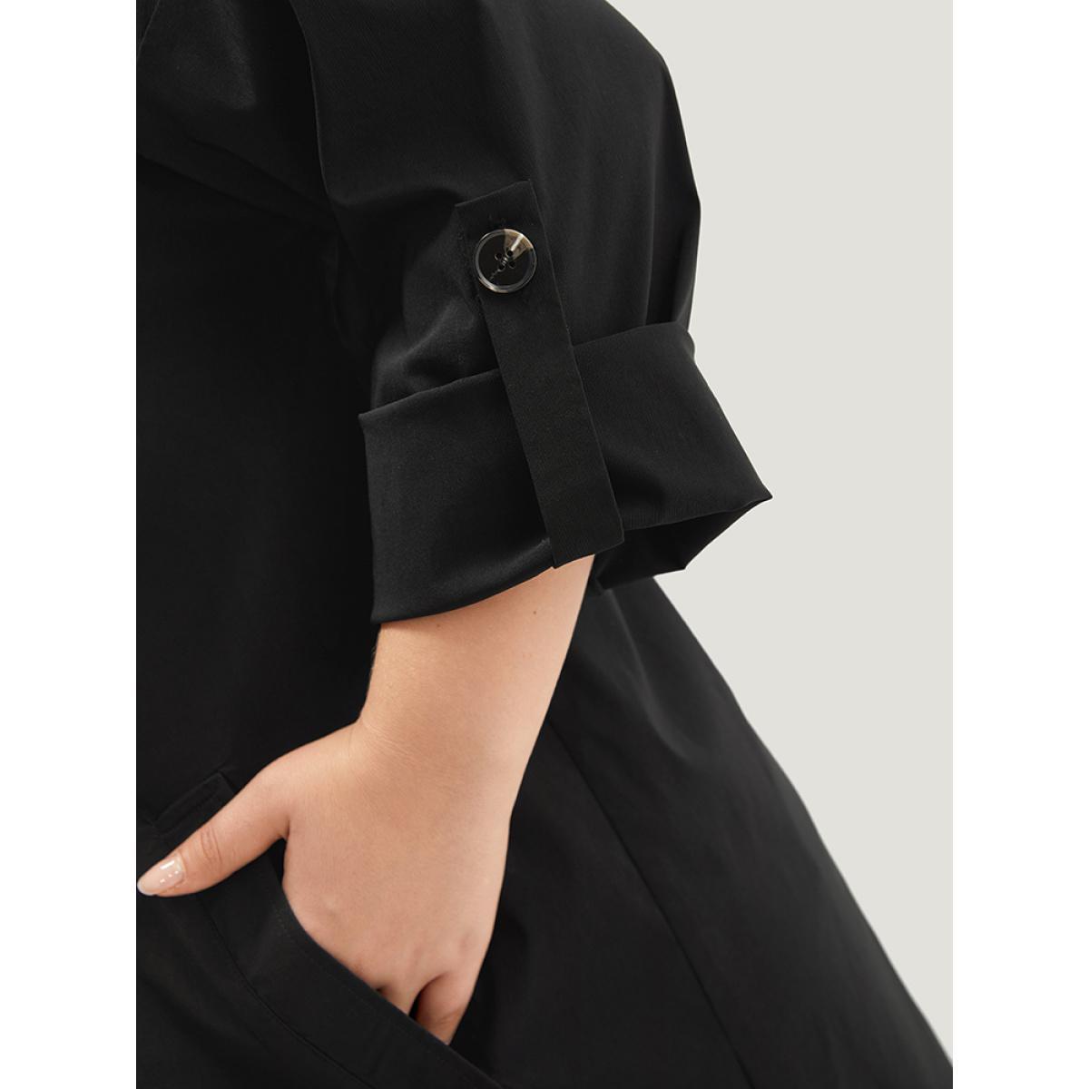 Plus Size Halloween Plain Lapel Collar Button Up Tab Sleeve Coat Women Black Casual Plain Ladies Dailywear Winter Coats BloomChic 18-20/2X Product Image