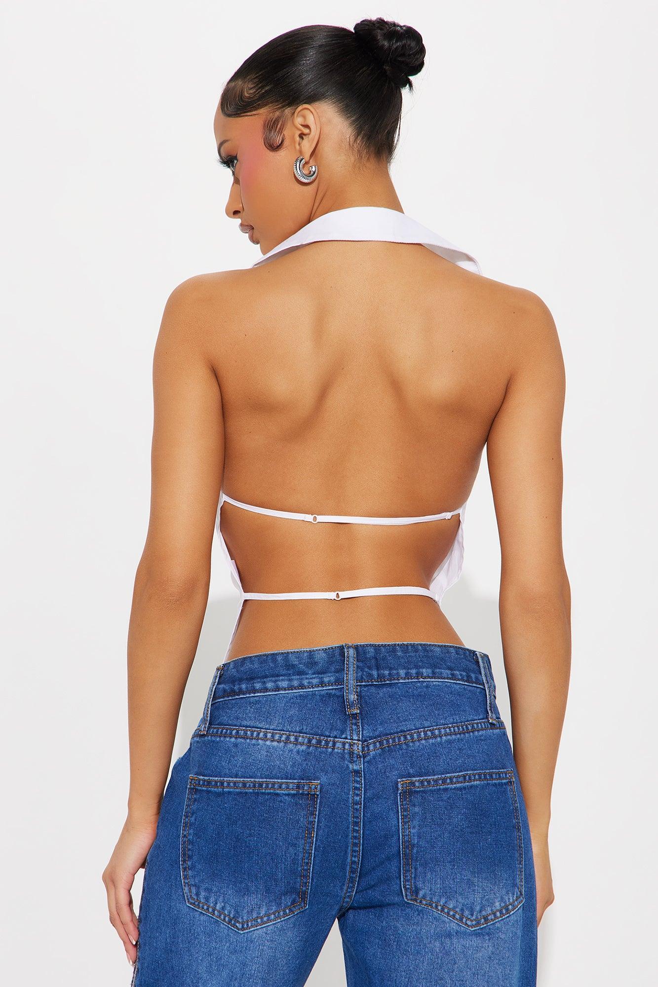 Just The Right Poplin Halter Top - White Product Image