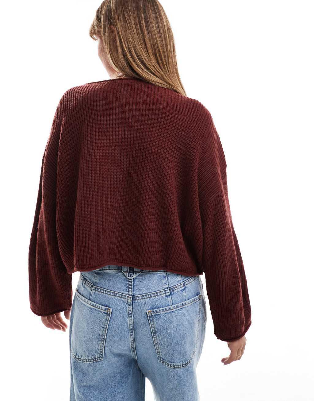 Miss Selfridge slouchy sweater in burgundy Product Image