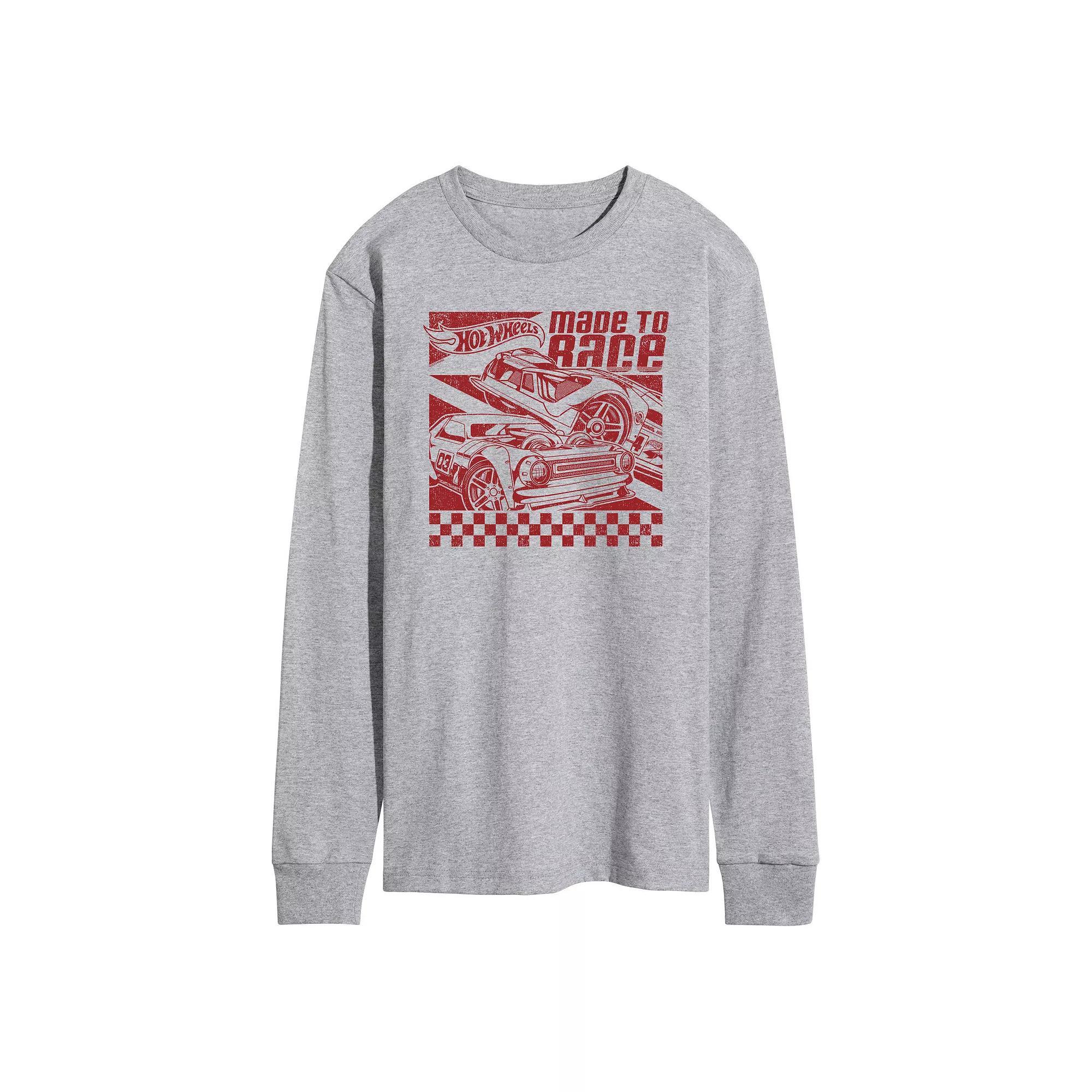Mens Hot Wheels Made To Race Long Sleeve Graphic Tee Grey Gray Product Image