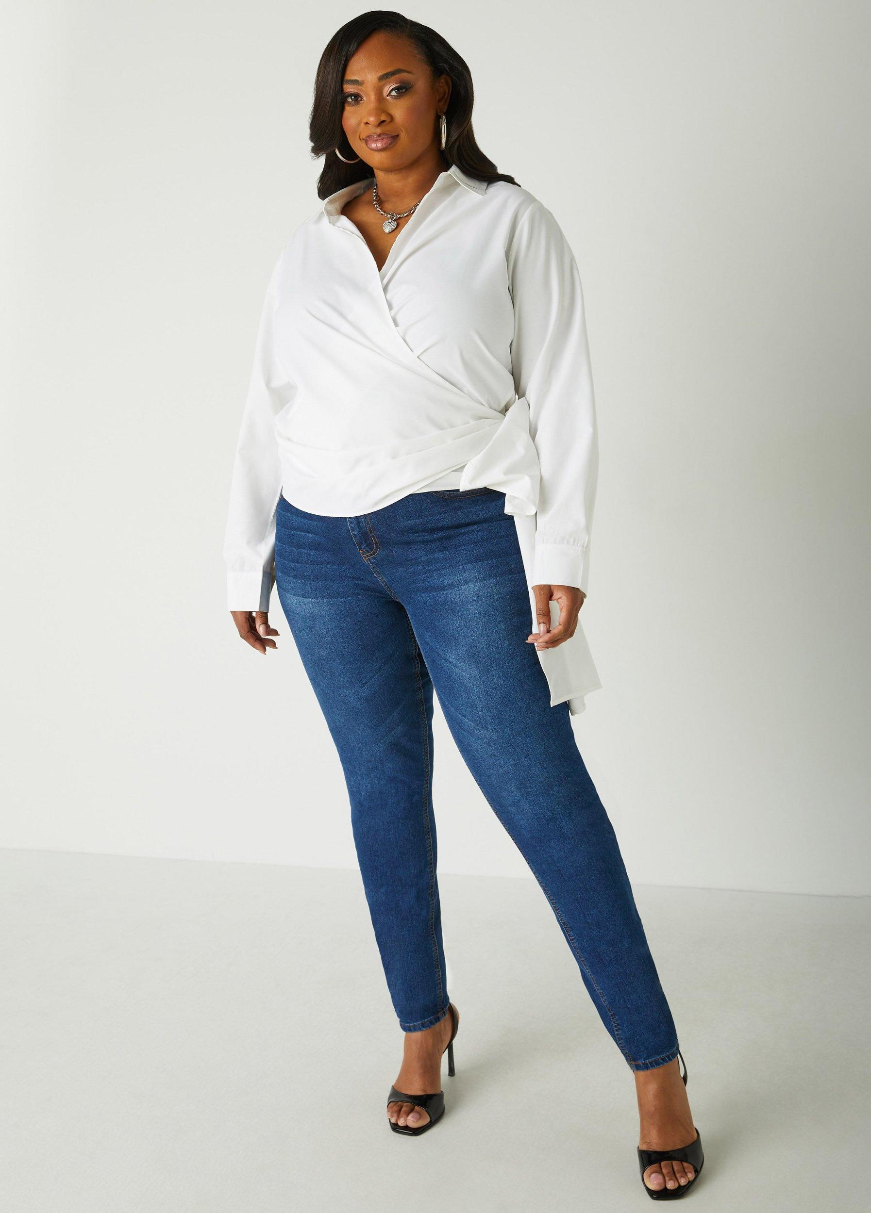 Plus Size Poplin Wrap Shirt Ashley Stewart Product Image