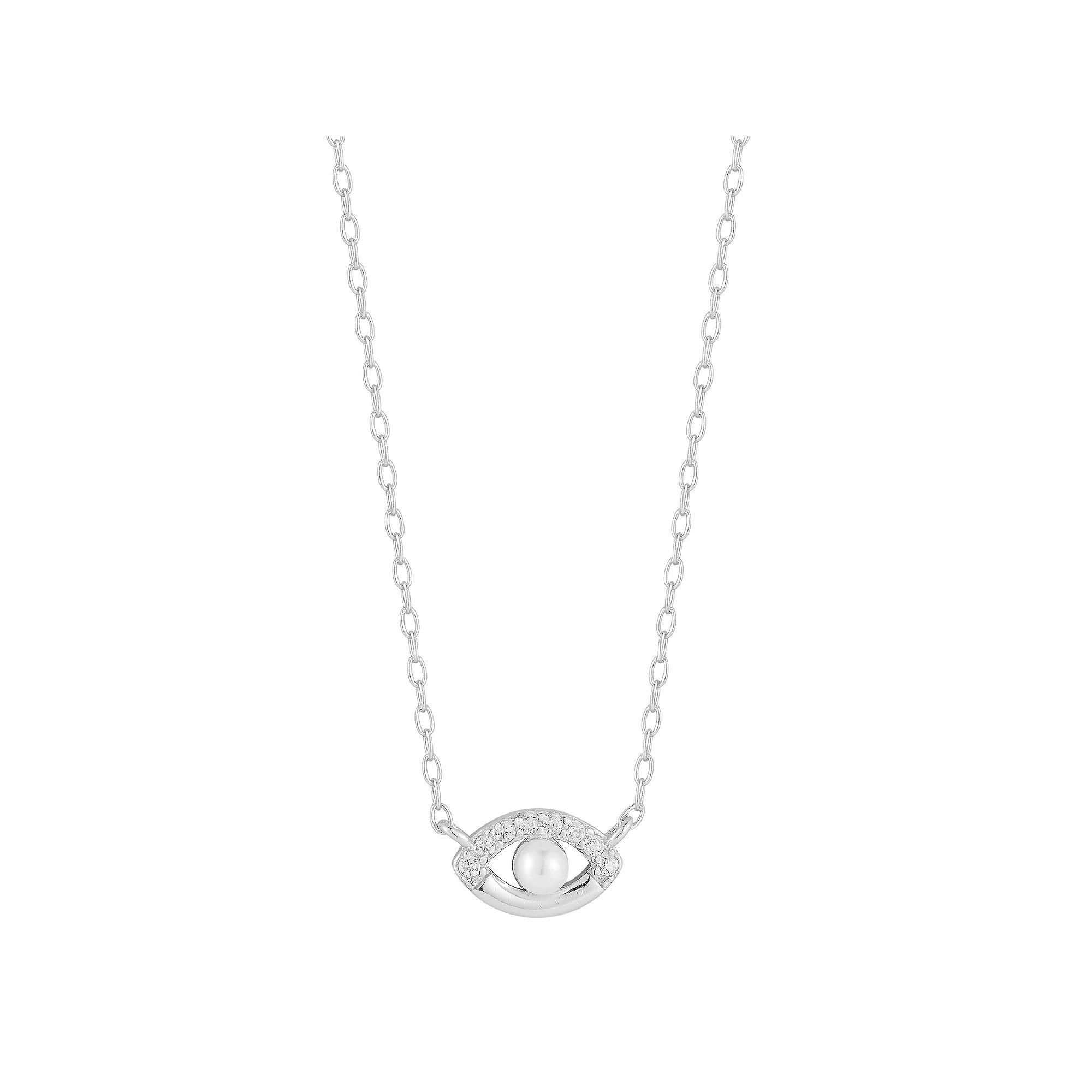 Sunkissed Sterling Cubic Zirconia & Freshwater Cultured Pearl Eye Necklace, Women's, Size: 18", Silver Tone Product Image