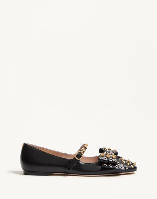 VALENTINO GARAVANI Mary-jane Bowow Ballerina In Kidskin With Studs Woman Black 35 In Multi Product Image