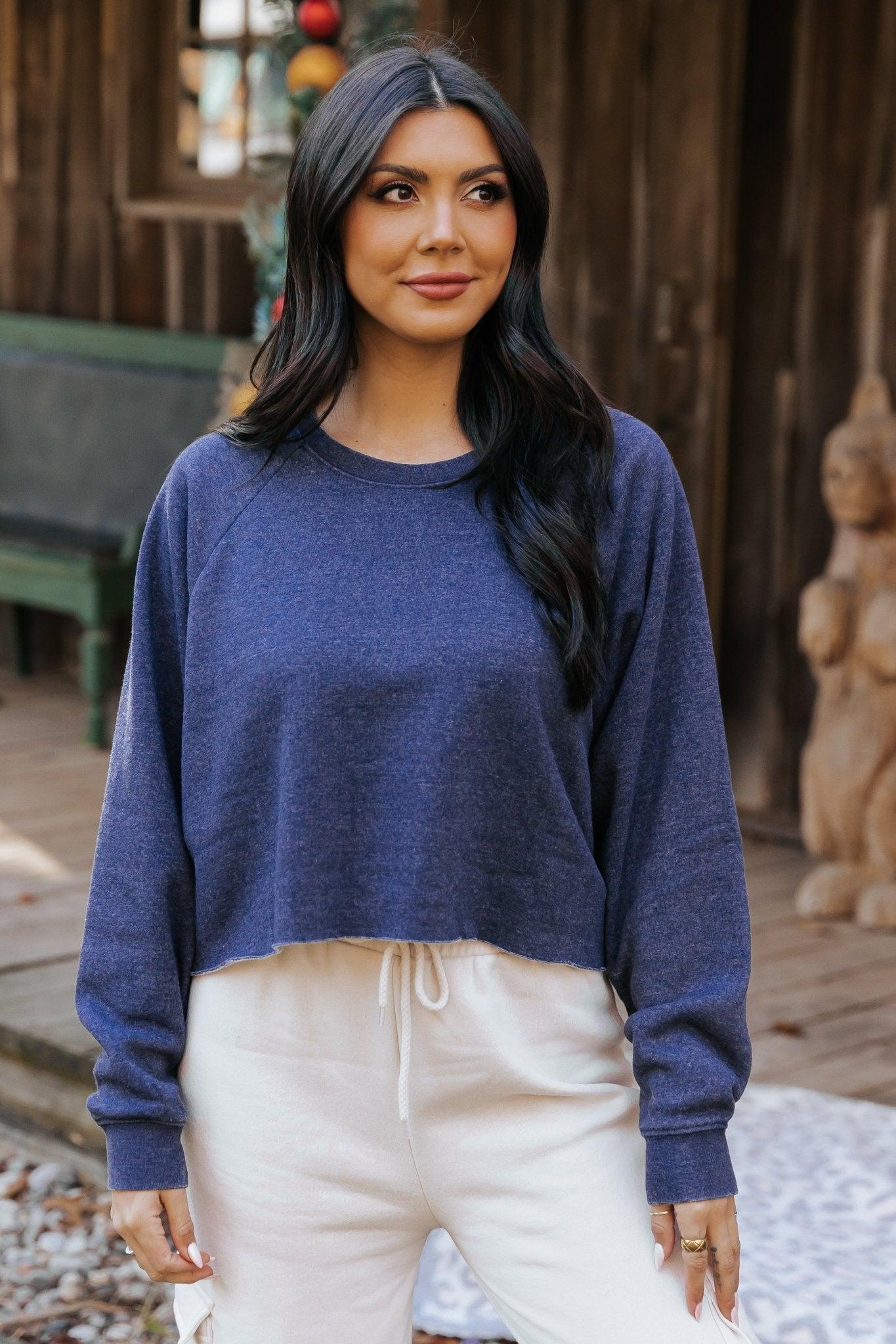 Jenna Navy Fleece Sweatshirt - FINAL SALE Product Image
