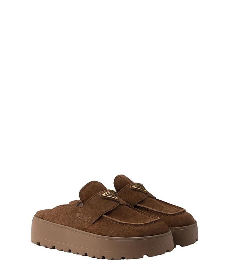 Prada Womens Suede Flatform Mules Product Image