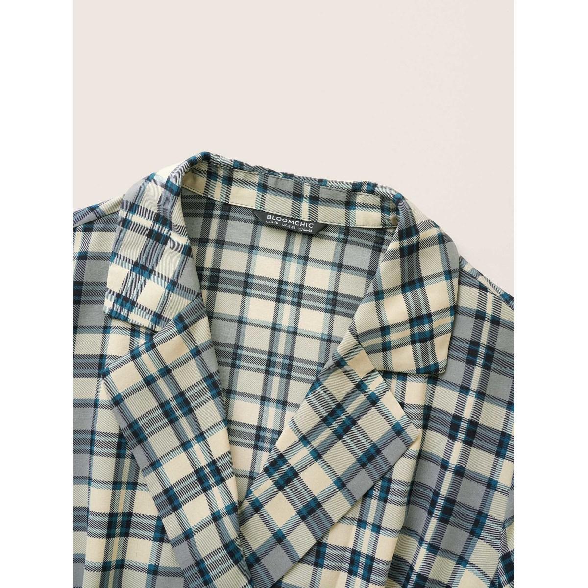 Plus Size Plaid Suit Collar Pocket Belted Dress Stone Women At the Office Non Suit Collar Long Sleeve Curvy Midi Dress BloomChic 10/M Product Image