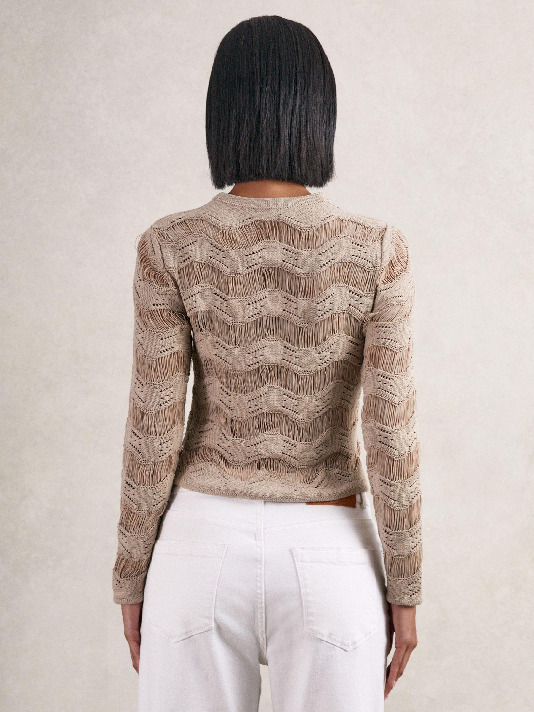 Cotton Blend Ladder Knit Top in Taupe Neutral Product Image
