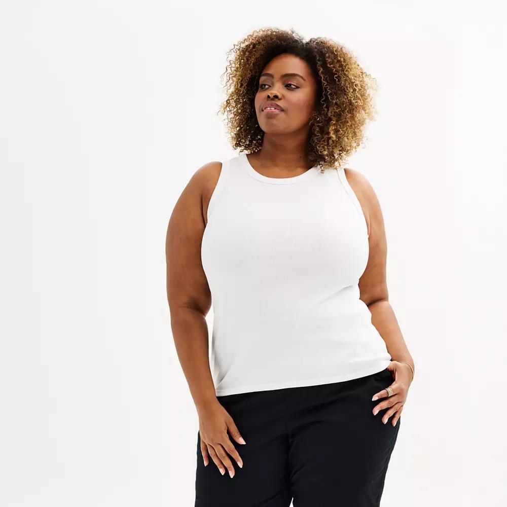 Plus Size Sonoma Goods For Life® High Neck Ribbed Layering Tank Top, Women's, Size: 4XL, Vital White Product Image
