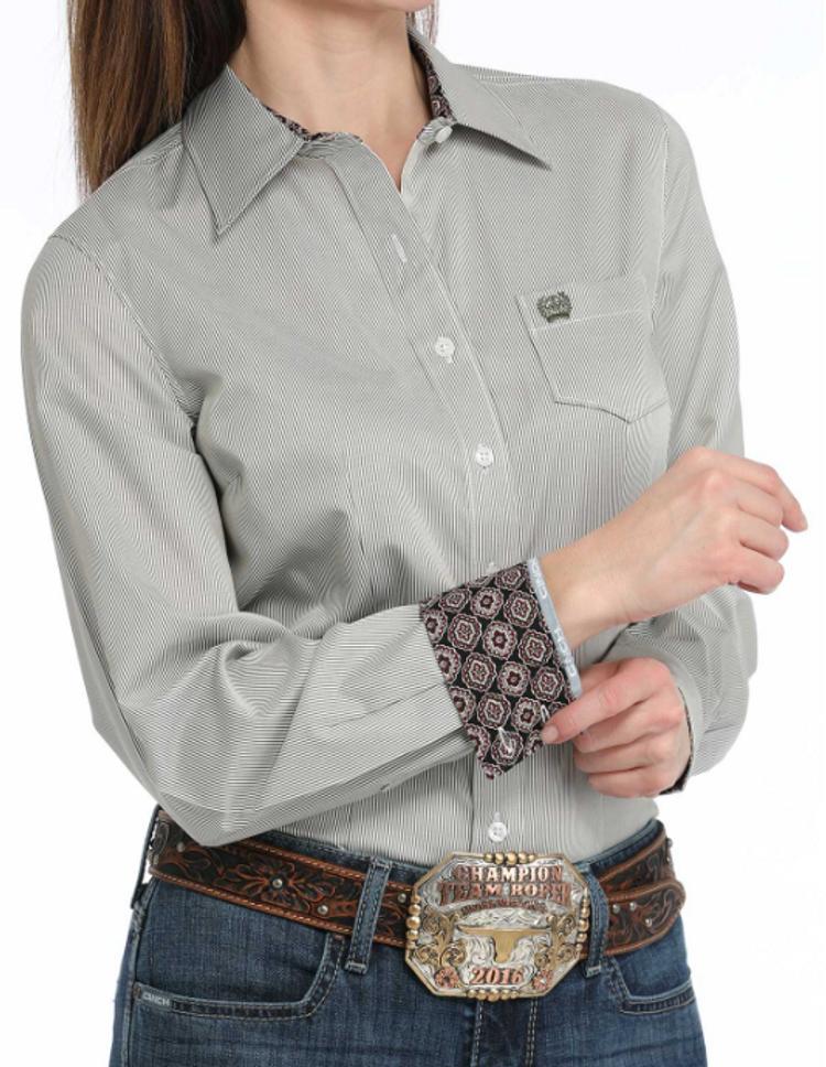 Cinch® Ladies' L/S Olive/White Stripe Button Shirt Product Image