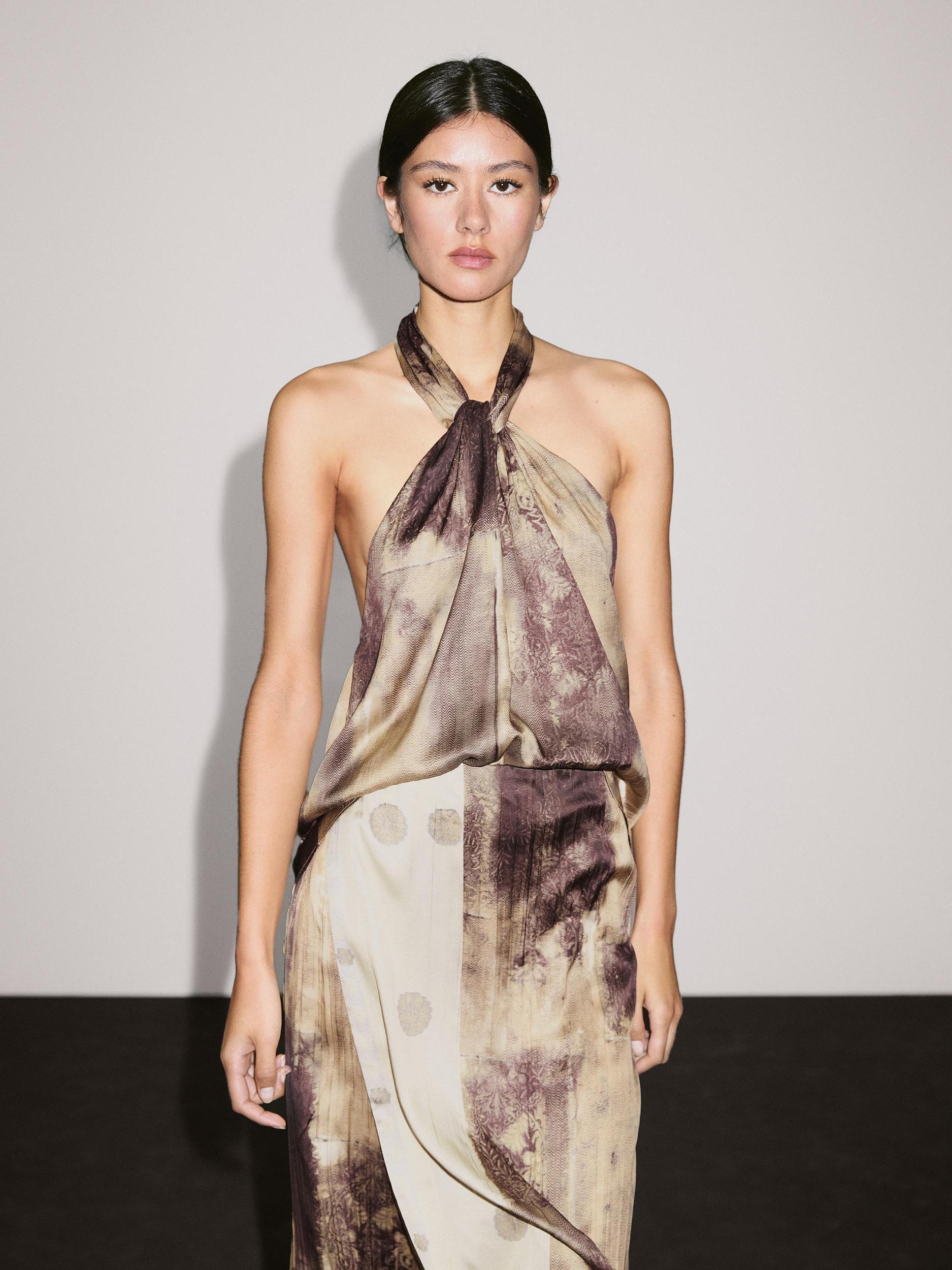 Printed satin fabric top Product Image