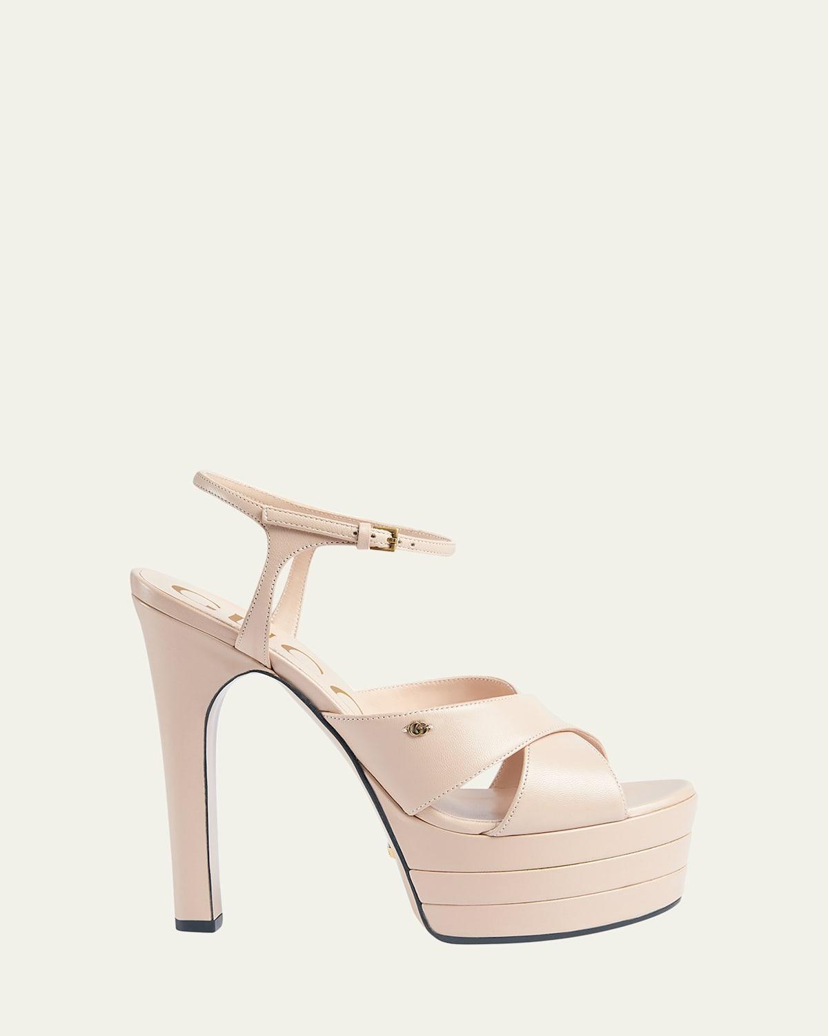 Calfskin Crisscross Stiletto Platform Sandals Product Image