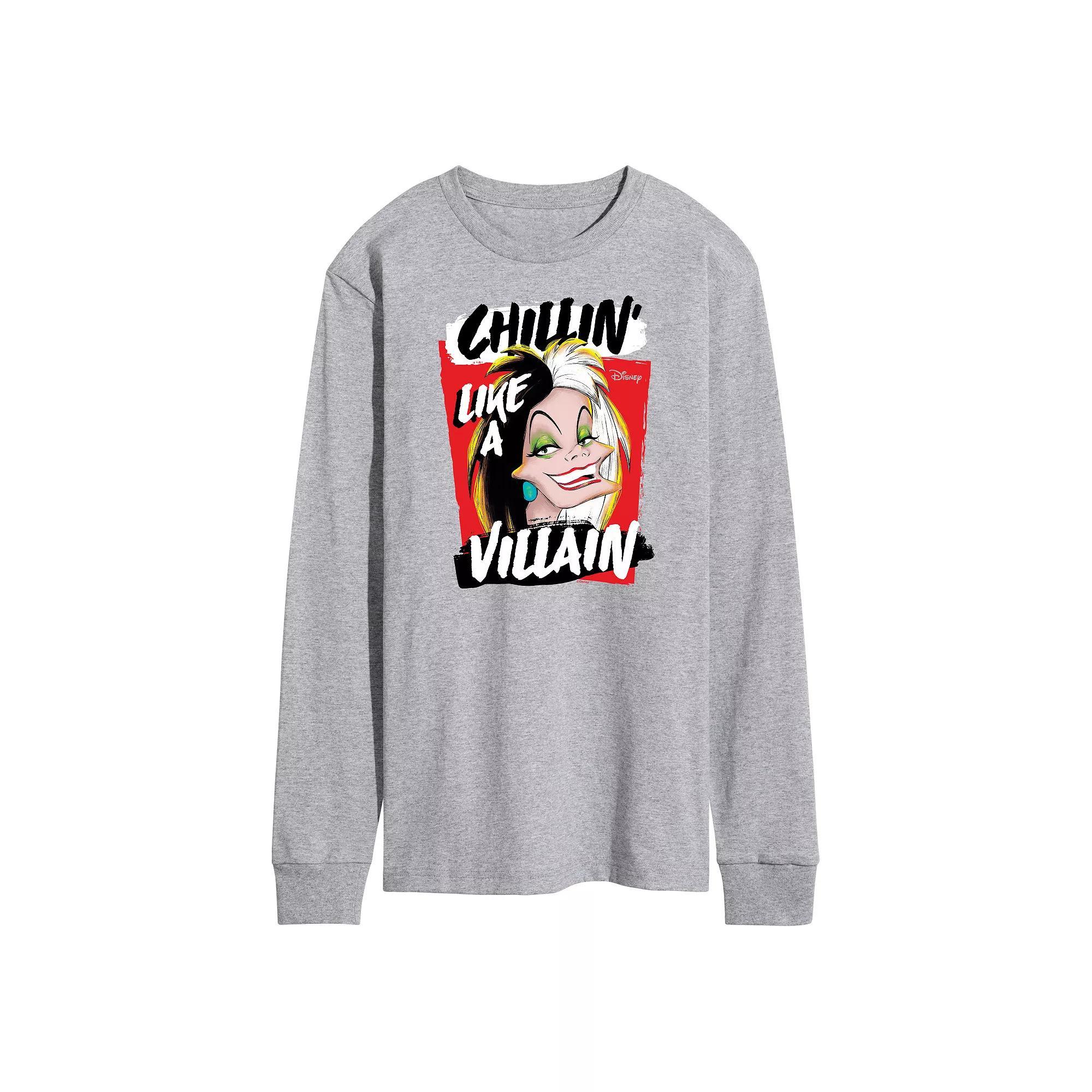 Disney Villains Cruella Mens Chillin Long Sleeve Graphic Tee Grey Gray Product Image