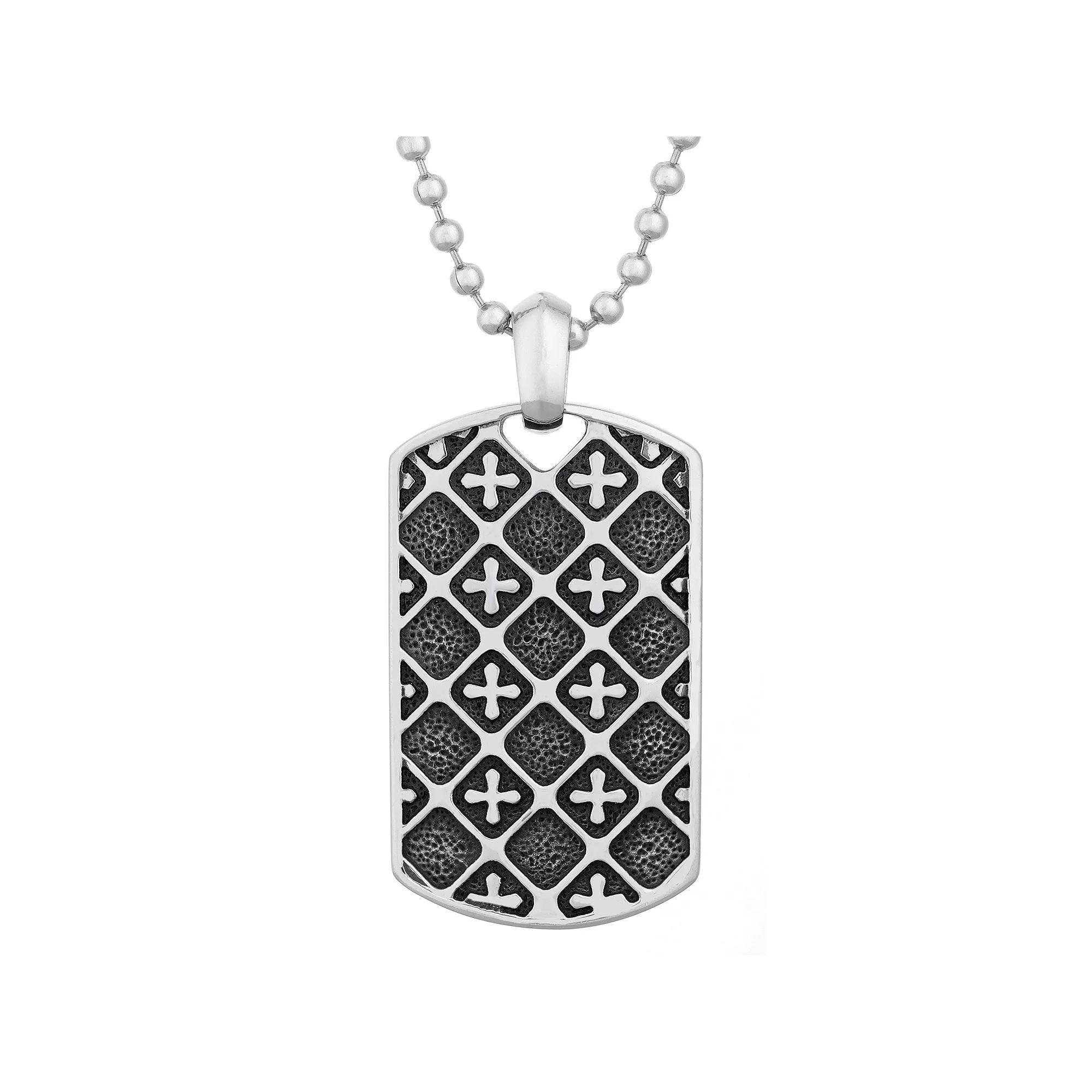 Men's LYNX Black Ion-Plated Stainless Steel Dog Tag Cross Pendant Necklace, Size: 24", Two Tone Product Image