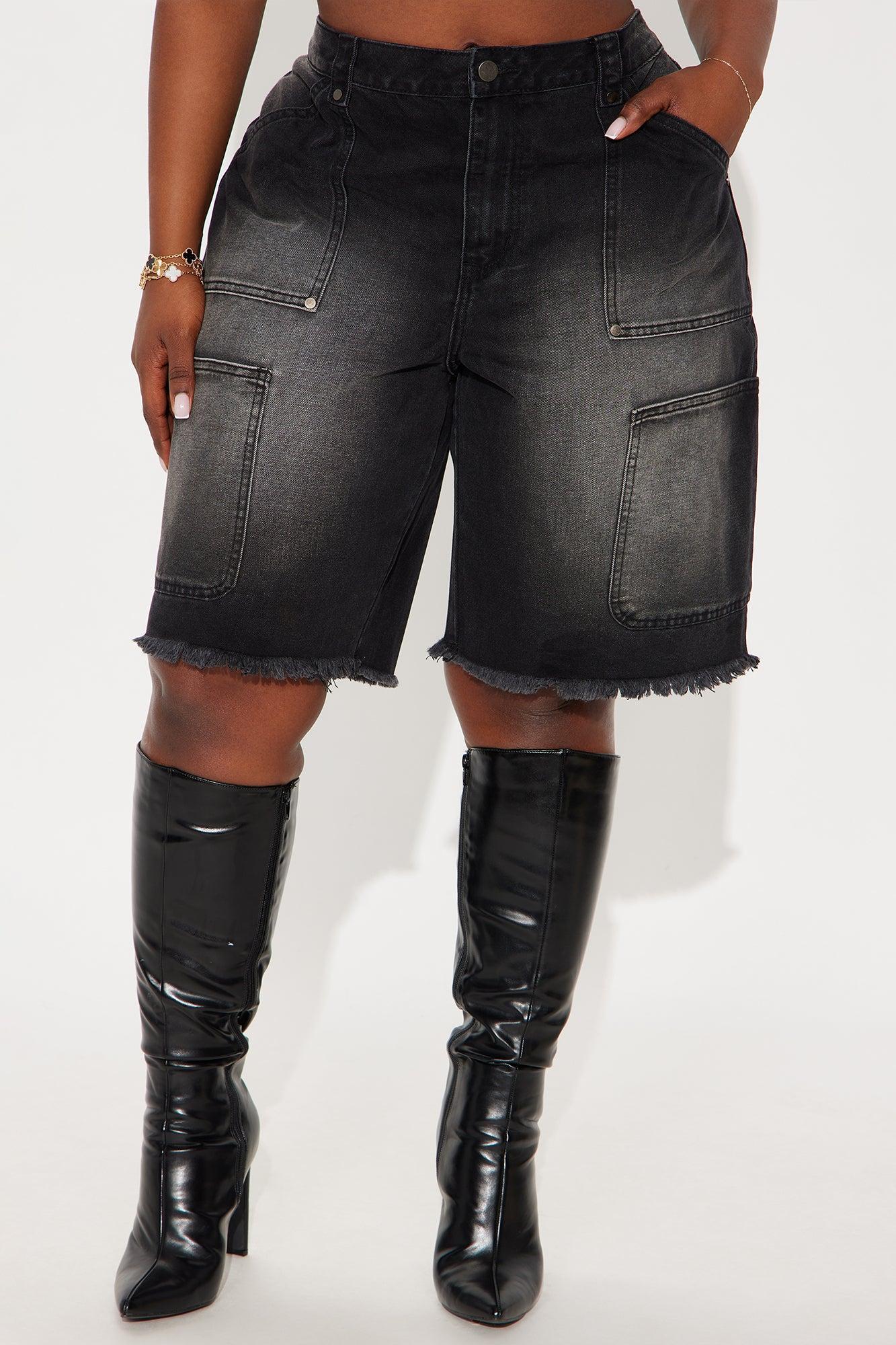 Out Of Your Way Utility Denim Jorts - Black Wash Female Product Image
