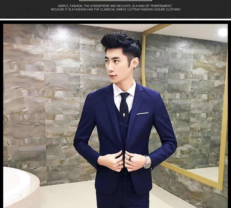 Set: Plain Blazer + Vest + Dress Pants Product Image