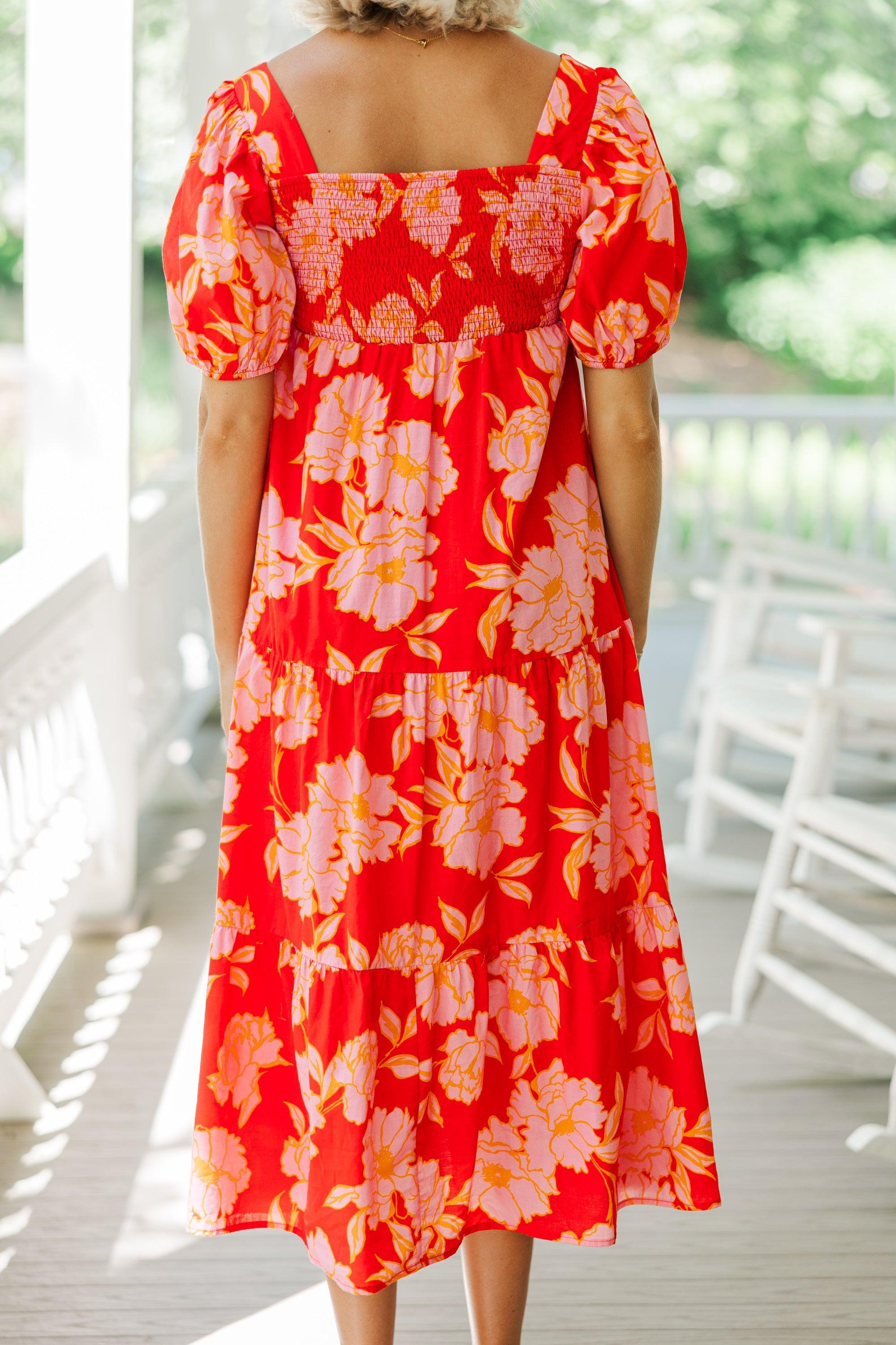 Think About It Red Floral Midi Dress Female Product Image