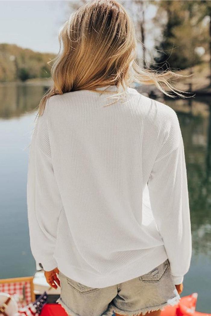 White USA Flag Corded Graphic Sweatshirt Product Image