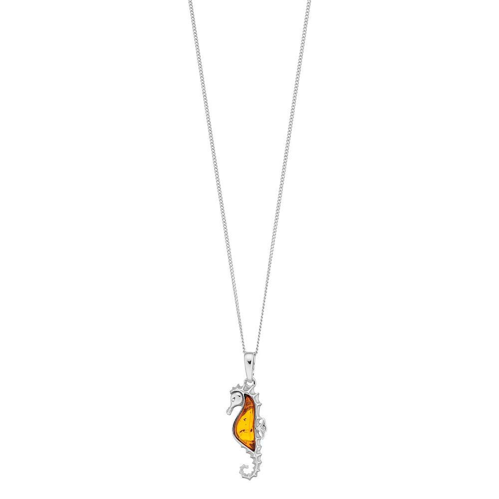 Sterling Silver Amber Seahorse Pendant, Women's, Size: 18" Product Image