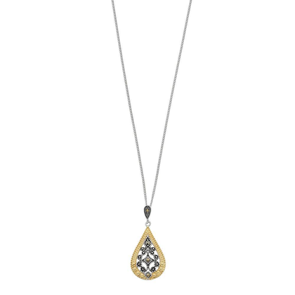 Tori Hill Genuine Marcasite Two-Tone Teardrop Pendant Necklace, Women's, Size: 18", Silvertone Product Image