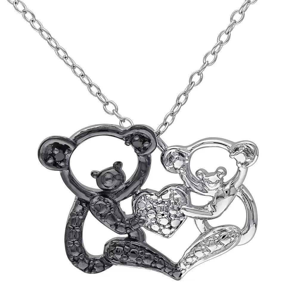 Stella Grace Sterling Silver Black Diamond Accent Bear Pendant Necklace, Women's, Size: 18" Product Image