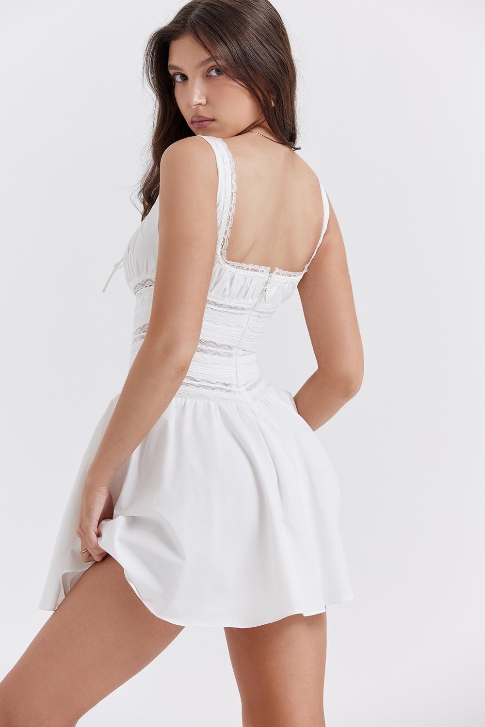 Tiffani  white lace trim mini dress - sale Product Image