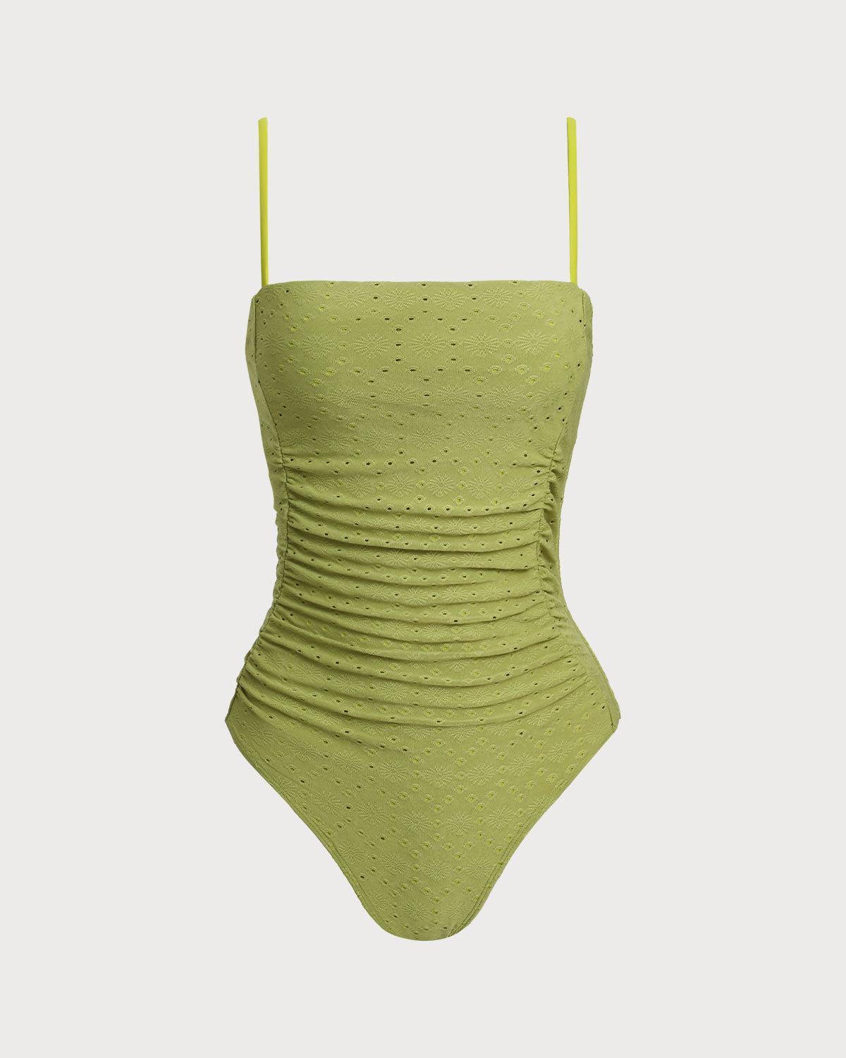 Green Jacquard Bralette One-Piece Swimsuit Product Image