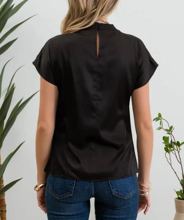 Blu Pepper® Ladies' S/S Satin Ruched Mock Neck Blouse Product Image