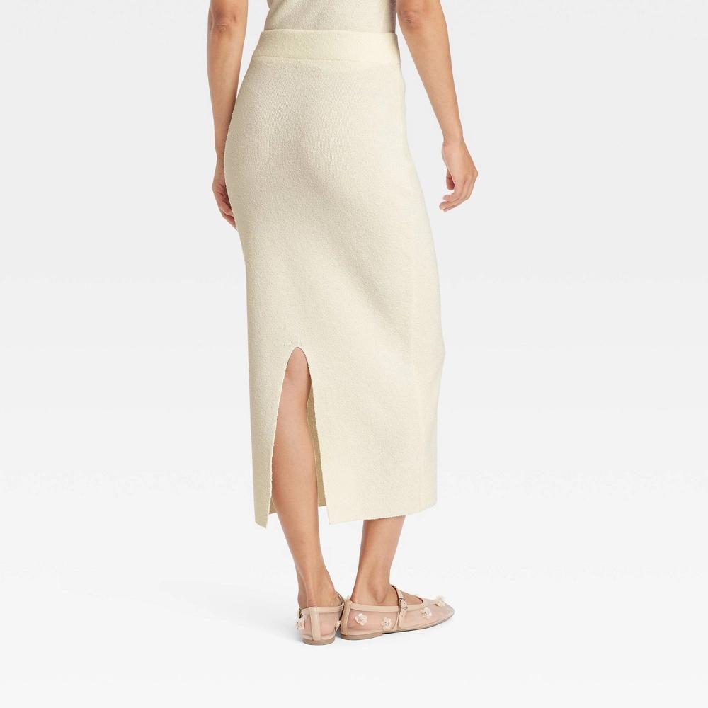 Womens Midi Boucle Sweater Skirt - A New Day Cream L: Recycled Polyester, Ribbed, Elastic Waistband Product Image