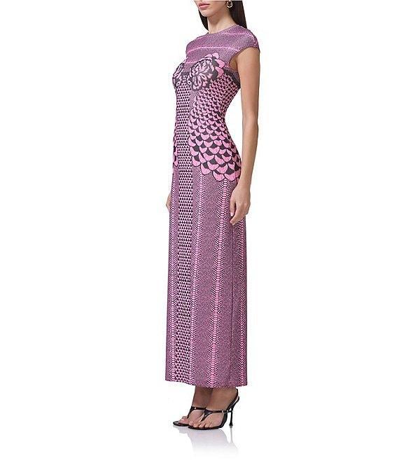 AFRM Cody Petal Print Mesh Crew Neck Cap Sleeve Dress Product Image