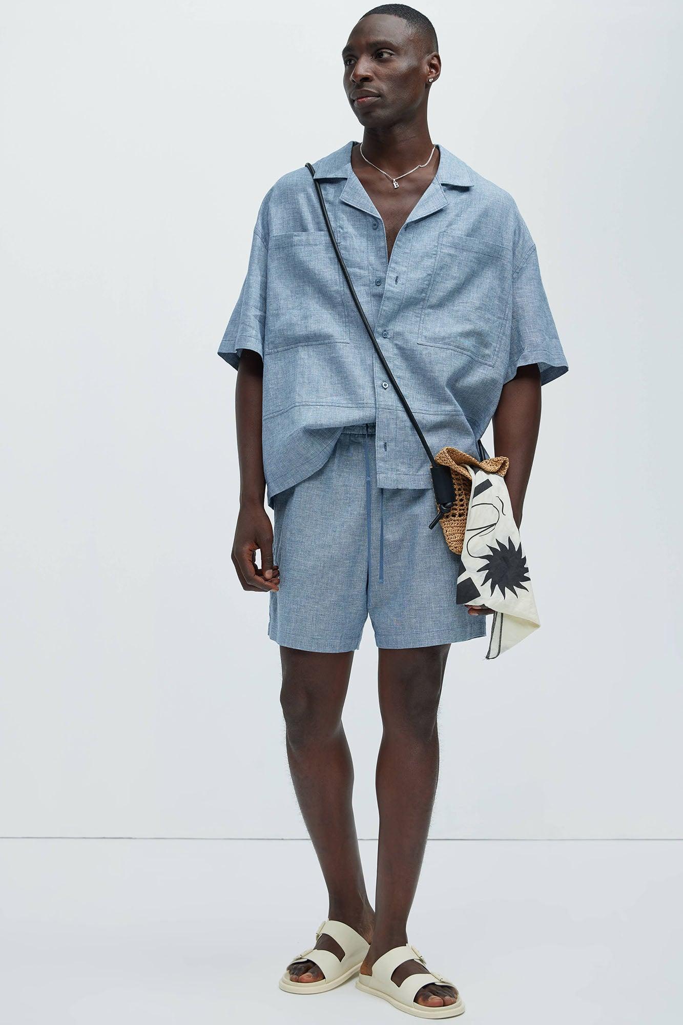 Bahamas Linen Shorts - Blue Product Image