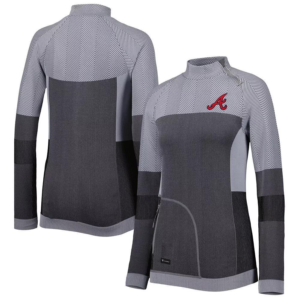 Women's Levelwear Charcoal Atlanta Braves Verse Asymmetrical Raglan Tri-Blend Quarter-Zip Jacket, Size: Small Product Image