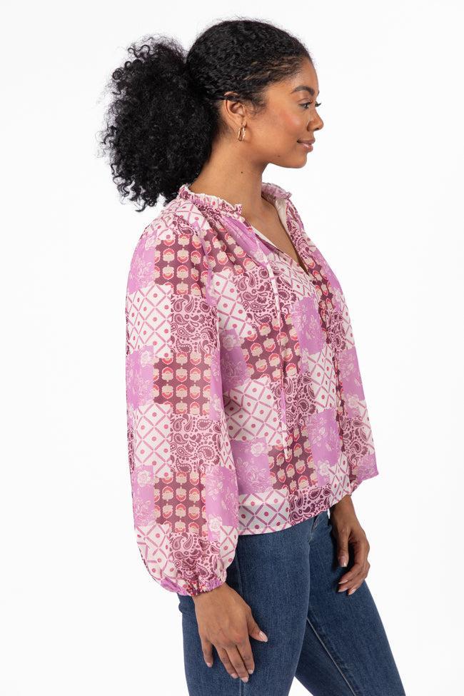 Fade Into You Purple Multi Button Detail Printed Blouse FINAL SALE Product Image