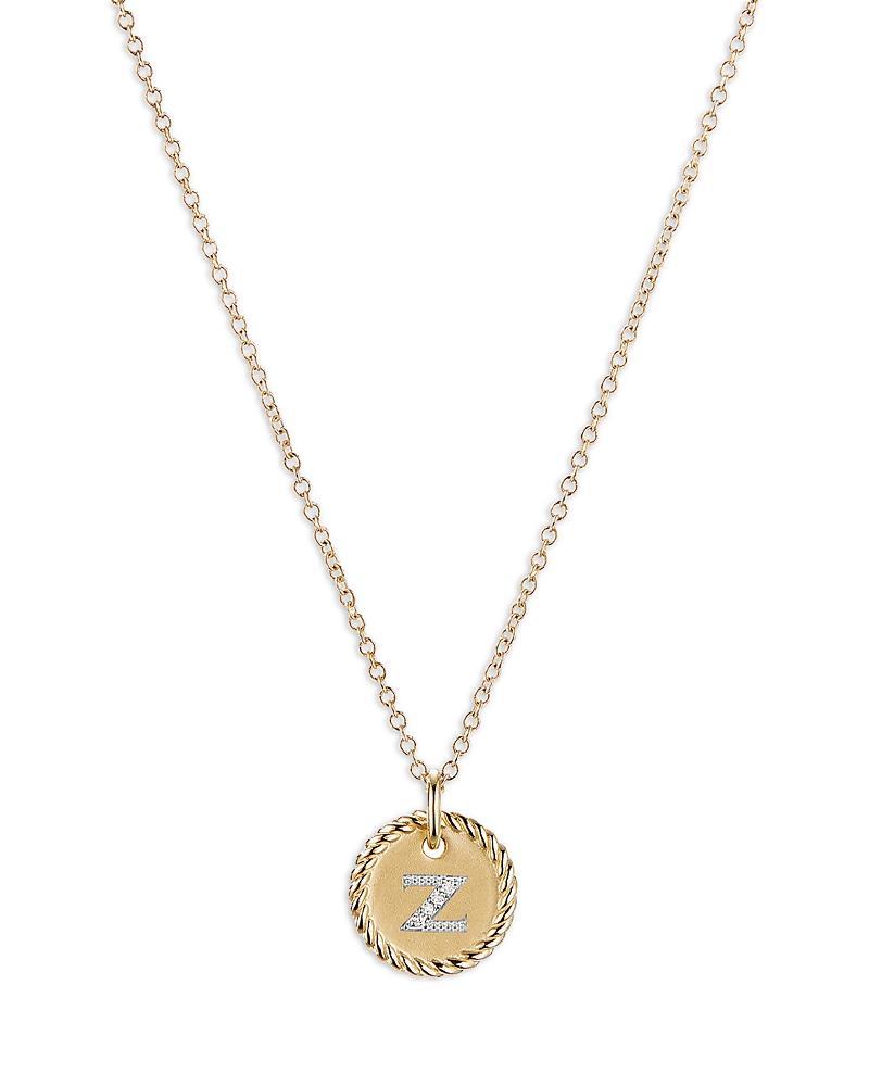 David Yurman Cable Collectibles Initial Pendant with Diamonds in Gold on Chain, 16-18 Product Image