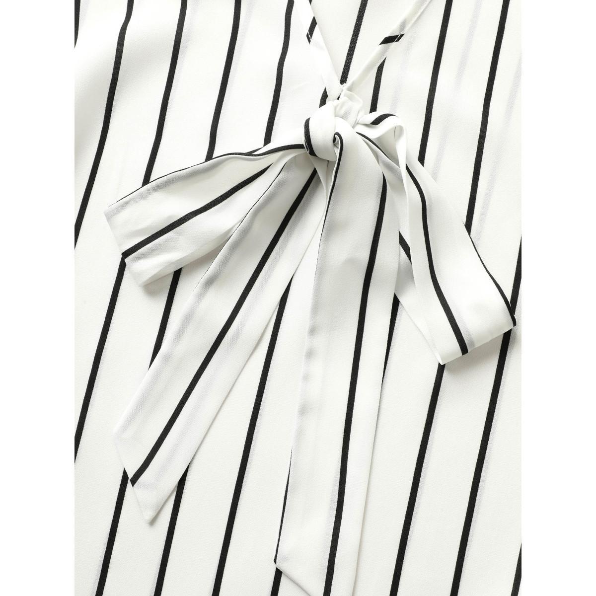 Plus Size Originalwhite Striped Tie Knot Petal Sleeve Blouse Women Work From Home Cap Sleeve V-neck Work Blouses BloomChic 10/M Product Image