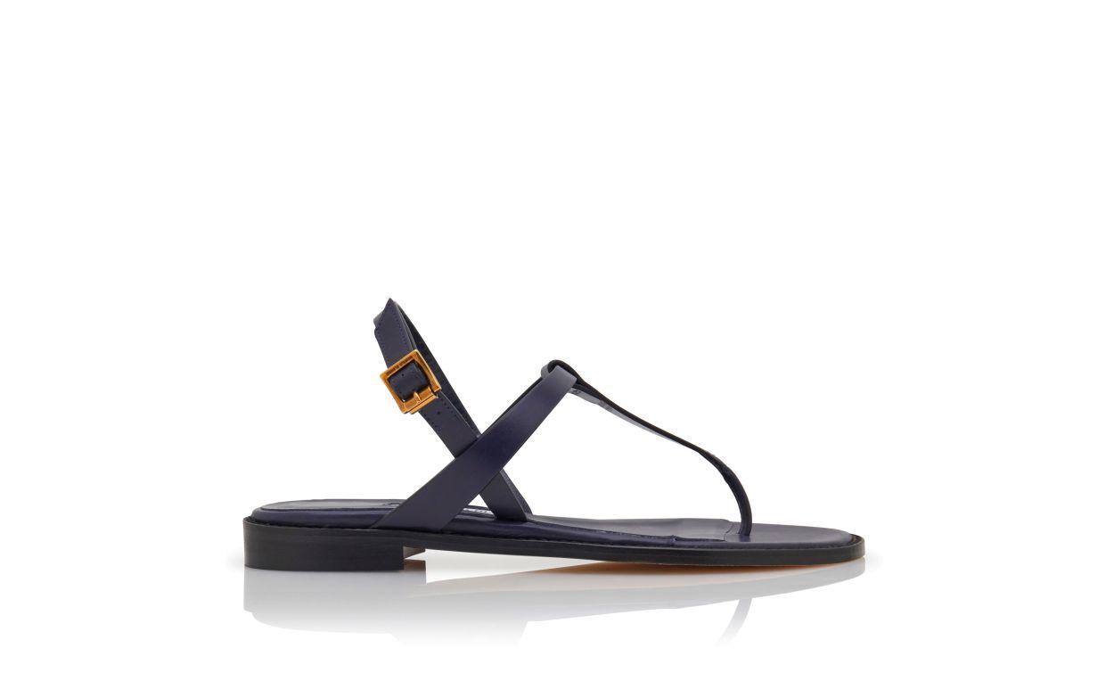 HATA Navy Blue Calf Leather Flat Sandals Product Image