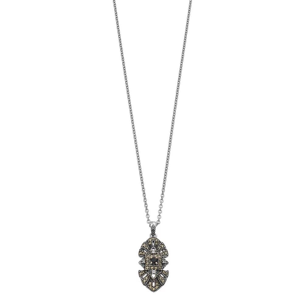 Lavish by TJM Sterling Silver Black Spinel, Marcasite & Cubic Zirconia Accent Pendant Necklace, Women's, Size: 18" Product Image