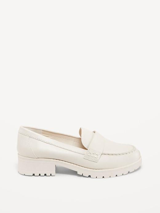 Faux-Leather Chunky Heel Loafers Product Image
