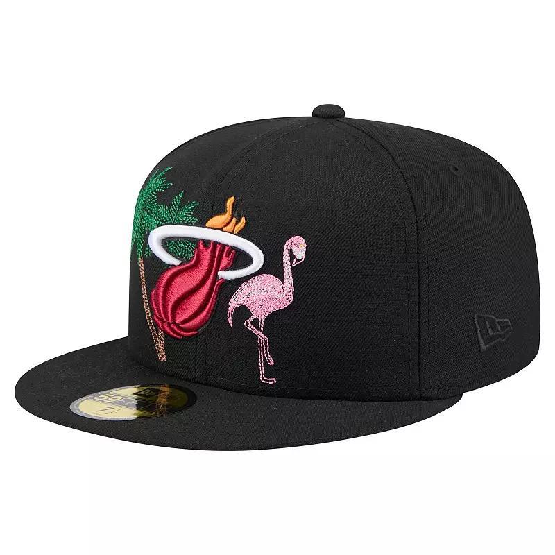 Men's New Era Black Miami Heat State Stitch 59FIFTY Fitted Hat, Size: 6 7/8 Product Image
