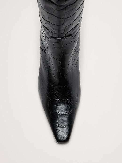 Italian Embossed Leather Mid-Heel Boot Product Image