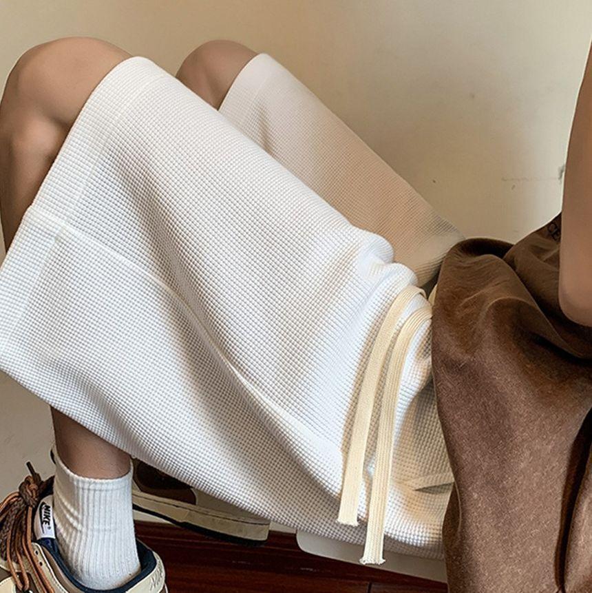 Drawstring Waist Plain Sweat Shorts Product Image