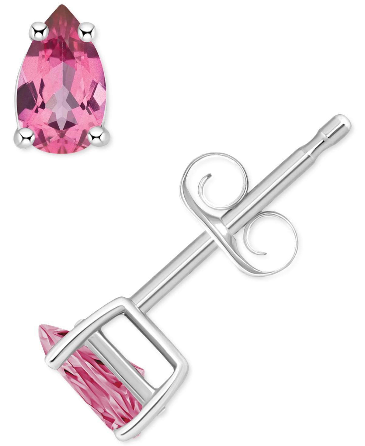 14k White Gold Pear Shape Birthstone Stud Earrings, Womens, Pink Topaz Jun Product Image