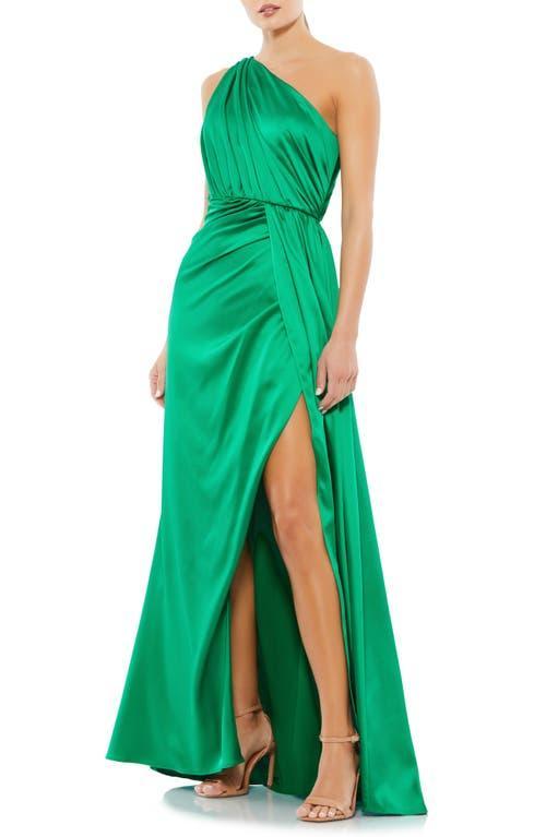 Womens One-Shoulder Draped Satin Gown Product Image