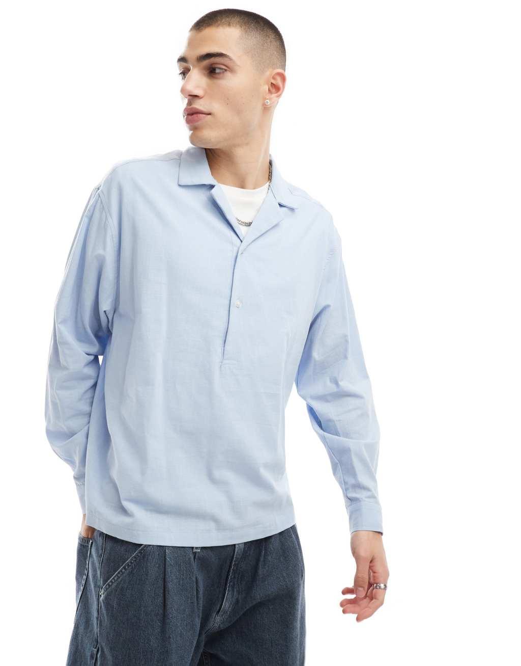 ASOS DESIGN cotton oversized shirt in blue - part of a set Product Image