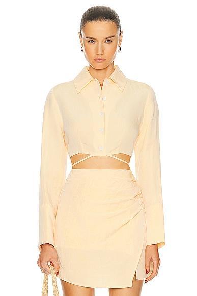 MATTHEW BRUCH Long Sleeve Cropped Button Up Shirt in Peach Product Image